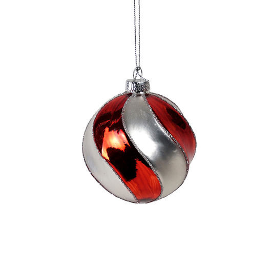 Christmas Glass Ball Red & Silver Swirl